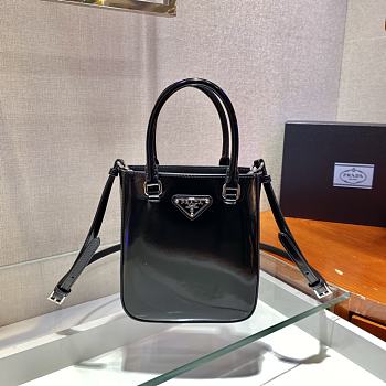 Prada Small Brushed Leather Tote Black 1BA331 15x17.5x5cm