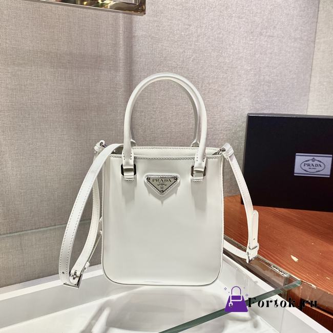 Prada Small Brushed Leather Tote White 1BA331 15x17.5x5cm - 1