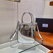 Prada Small Brushed Leather Tote Silver 1BA331 15x17.5x5cm - 2