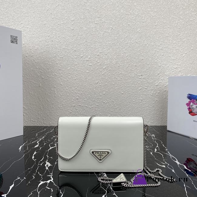 Prada Brushed Leather Shoulder Bag White 1BD307 19x10.5x3.5cm - 1