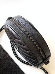 Ysl Vinyle Round Camera Bag In Chevron-Quilted Grain De Poudre Embossed Leather Black 6104361 17x17x5.5cm - 2