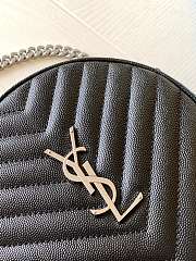 Ysl Vinyle Round Camera Bag In Chevron-Quilted Grain De Poudre Embossed Leather Black/Silver Metal 6104361 17x17x5.5cm - 4