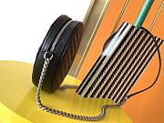 Ysl Vinyle Round Camera Bag In Chevron-Quilted Grain De Poudre Embossed Leather Black/Silver Metal 6104361 17x17x5.5cm - 6