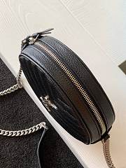 Ysl Vinyle Round Camera Bag In Chevron-Quilted Grain De Poudre Embossed Leather Black/Silver Metal 6104361 17x17x5.5cm - 5