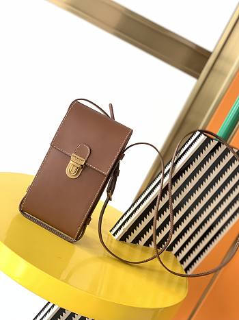 Ysl Tuc Phone Pouch With Strap In Leather Brown 6677182 9x3.5x18cm