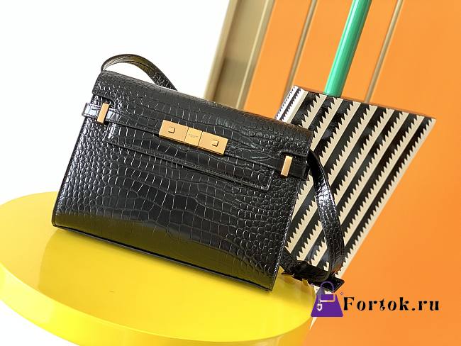 Ysl Small Manhattan Shoulder Bag Crocodile Leather Black 675626 24x17.5x6cm - 1