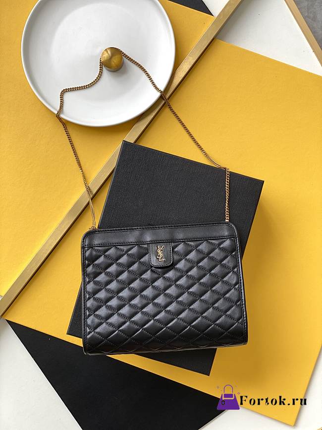 Ysl Victorie Baby Clutch Lambskin Leather Black 65736118 28.5×19.5×5.5cm - 1