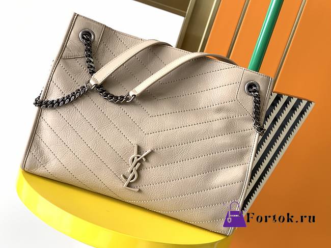 Ysl Medium Niki Shopping Bag In Crinkled Vintage Leather Beige 577999 33x27x11.5cm - 1