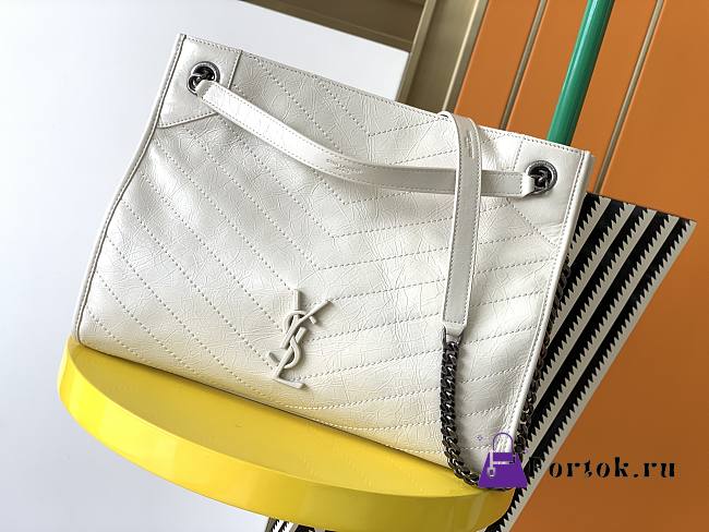 Ysl Medium Niki Shopping Bag In Crinkled Vintage Leather White 577999 33x27x11.5cm - 1