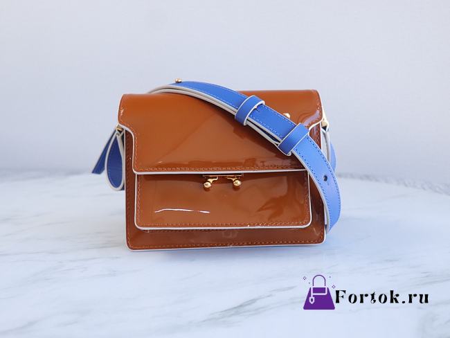 Marni Mini Trunk Bag Patent Leather Brown/Blue Z476N 18×13×6.5cm - 1