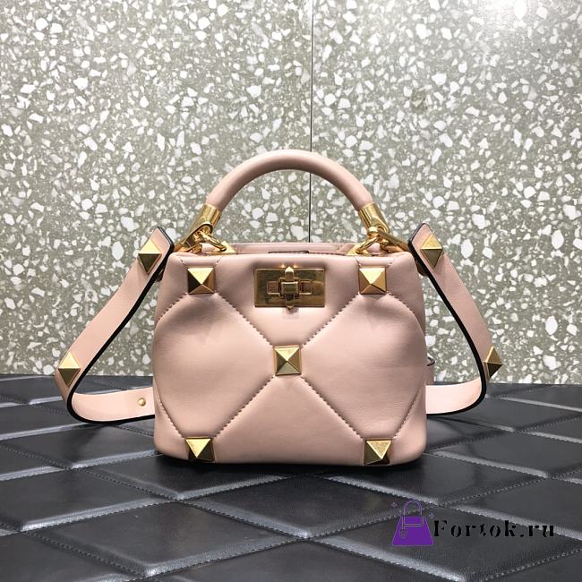 Valentino Small Roman Stud The Handle Bag In Nappa Rose Canelle B0I97BSF 20×9×15cm - 1
