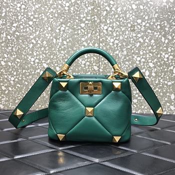 Valentino Small Roman Stud The Handle Bag In Nappa Teal B0I97BSF 20×9×15cm