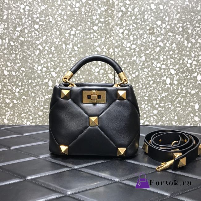 Valentino Small Roman Stud The Handle Bag In Nappa Black B0I97BSF 20×9×15cm - 1