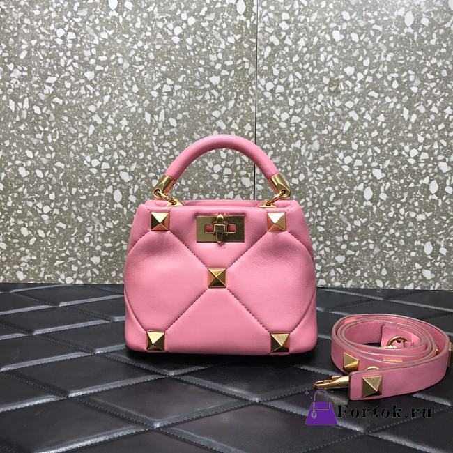 Valentino Small Roman Stud The Handle Bag In Nappa Pink B0I97BSF 20×9×15cm - 1
