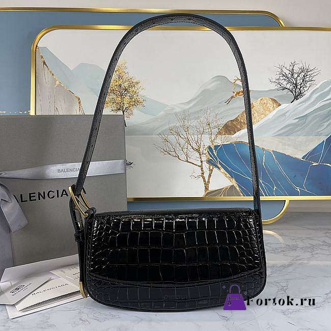 Balenciaga Woman's Ghost Sling Bag In Crocodile Leather Black 23x5x15cm - 1