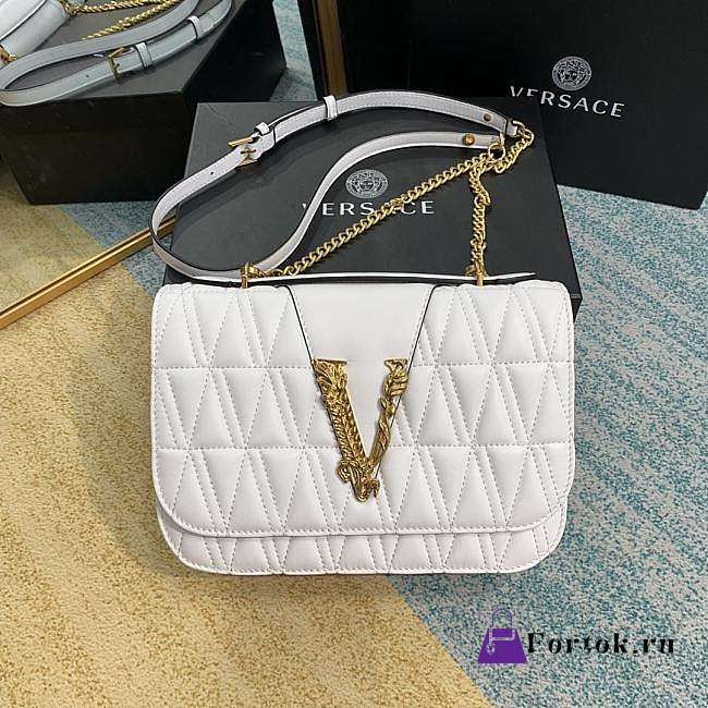 Versace Virtus Quilted Shoulder Bag White DBFG985 24x9x16.5cm - 1