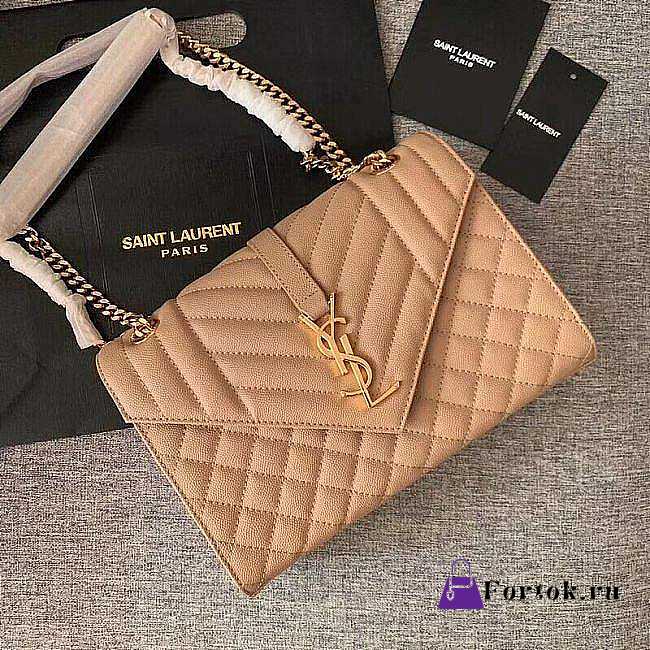 Ysl Envelope Medium Bag In Grained Leather Beige 600185 24x7.5x18cm - 1