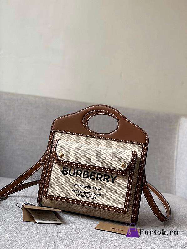 Burberry Mini Two-tone Canvas and Leather Pocket Bag Brown 23x7x18cm - 1