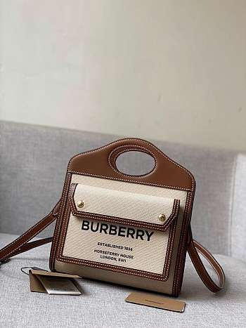 Burberry Mini Two-tone Canvas and Leather Pocket Bag Brown 23x7x18cm