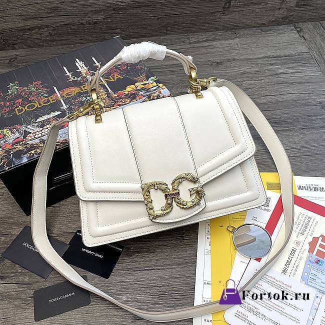 Dolce Gabbana DG Amore Bag In Calfskin Leather White BB6675 27x8x18cm - 1