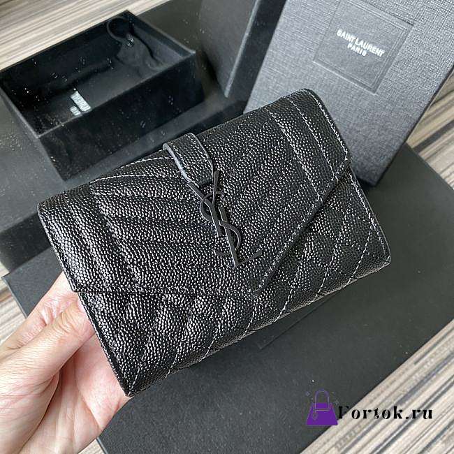 Ysl Small Monogram Envelope Walltet Grained Leather Black Metal 651026 13.5x9.5x3cm - 1