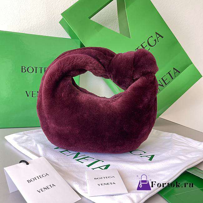 Bottega Veneta Velvet Shearling Bag Burgundy 680697 27x23x8cm - 1