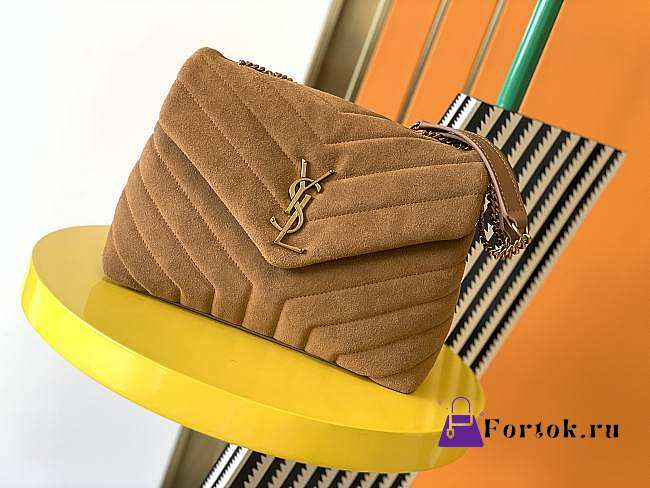 Ysl Loulou Small Bag In Y-Quilted Suede Cinnamon 4946991 25x17x9cm - 1