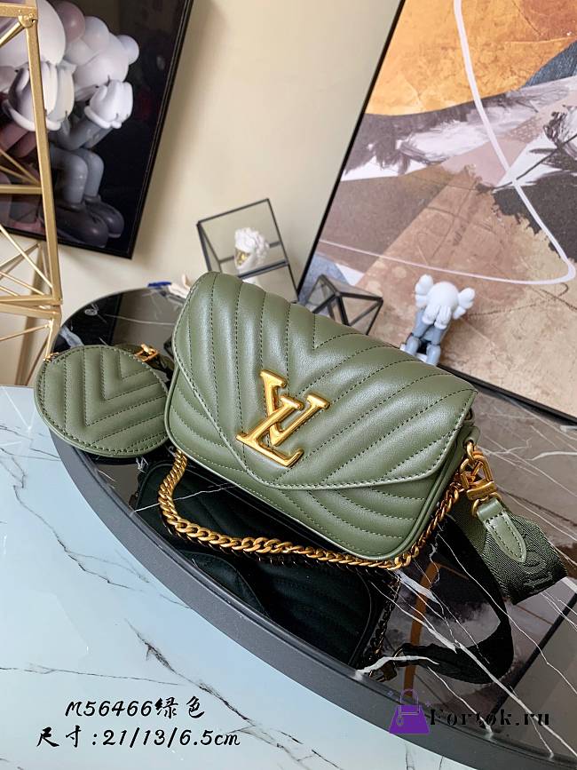 Louis Vuitton New Wave Multi Pochette Quilted Leather Khaki M56471 21x13x6.5cm - 1