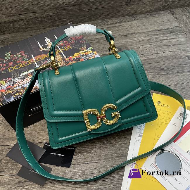 Dolce Gabbana DG Amore Bag In Calfskin Leather Teal BB6675 27x8x18cm - 1