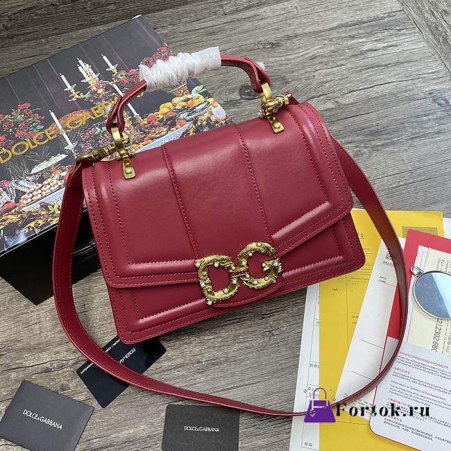 Dolce Gabbana DG Amore Bag In Calfskin Leather Burgundy BB6675 27x8x18cm - 1