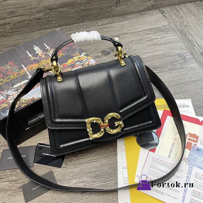 Dolce Gabbana DG Amore Bag In Calfskin Leather Black BB6675 27x8x18cm - 1