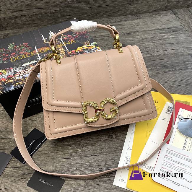 Dolce Gabbana DG Amore Bag In Calfskin Leather Creme BB6675 27x8x18cm - 1