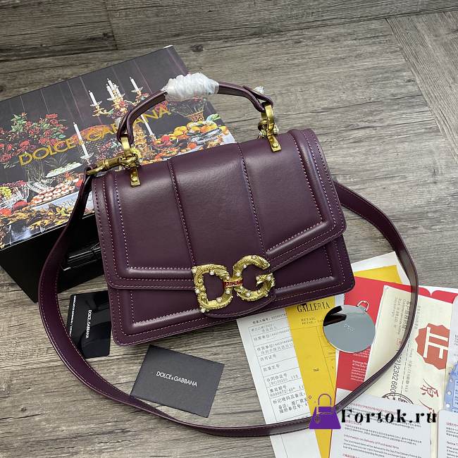 Dolce Gabbana DG Amore Bag In Calfskin Leather Purple BB6675 27x8x18cm - 1