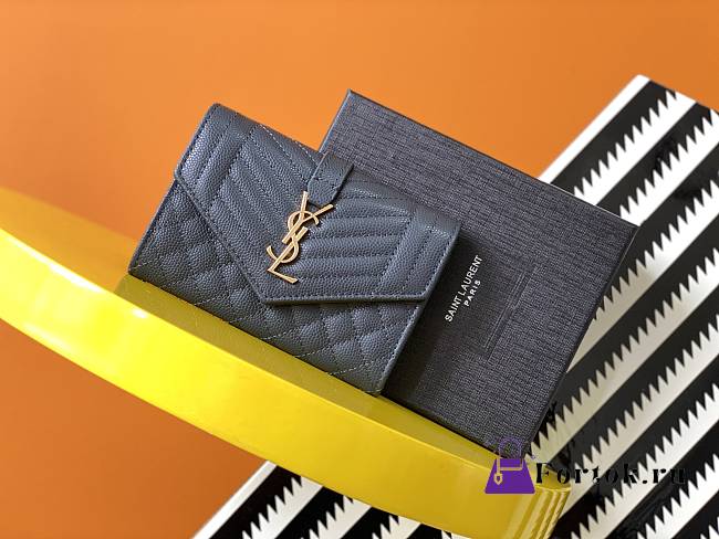 Ysl Small Monogram Envelope Walltet Grained Leather Dark Blue 651026 13.5x9.5x3cm - 1