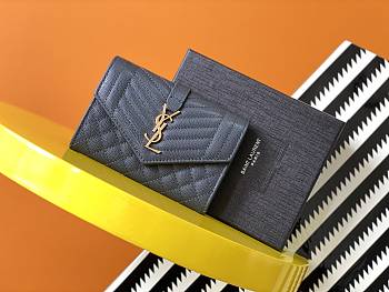 Ysl Small Monogram Envelope Walltet Grained Leather Dark Blue 651026 13.5x9.5x3cm