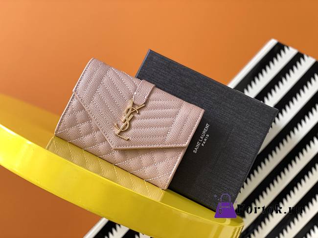 Ysl Small Monogram Envelope Walltet Grained Leather Pink 651026 13.5x9.5x3cm - 1