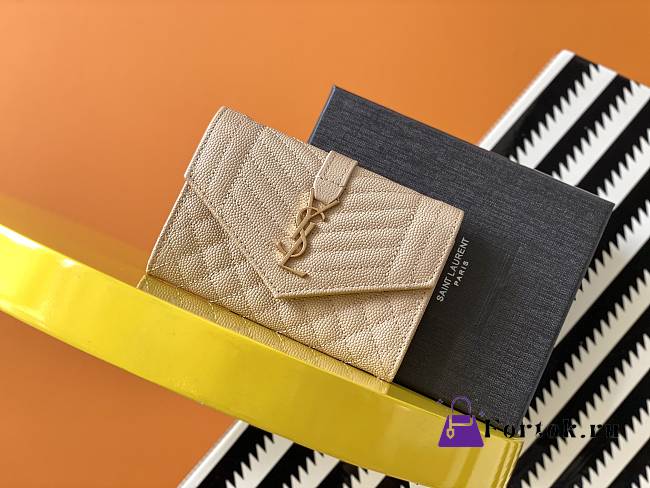 Ysl Small Monogram Envelope Walltet Grained Leather Ligth Beige 651026 13.5x9.5x3cm - 1