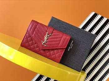 Ysl Small Monogram Envelope Walltet Grained Leather Red 651026 13.5x9.5x3cm