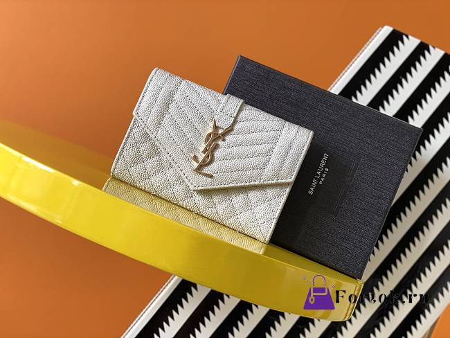 Ysl Small Monogram Envelope Walltet Grained Leather White 651026 13.5x9.5x3cm - 1