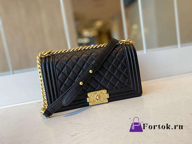 Chanel Boy Bag Grained Calfskin Golden Metal Black A67086 25cm - 1