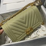 Chanel Medium Boy Bag Chevron Gold-tone Metal Grained Leather Olive Green A67086 25cm - 5