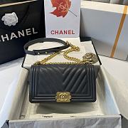 Chanel Medium Boy Bag Chevron Gold-tone Metal Grained Leather Dark Gray A67086 25cm - 1