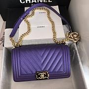 Chanel Medium Boy Bag Chevron Gold-tone Metal Grained Leather Purple A67086 25cm - 1