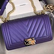 Chanel Medium Boy Bag Chevron Gold-tone Metal Grained Leather Purple A67086 25cm - 5