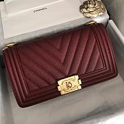 Chanel Medium Boy Bag Chevron Gold-tone Metal Grained Leather Burgundy A67086 25cm - 3
