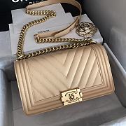 Chanel Medium Boy Bag Chevron Gold-tone Metal Grained Leather Light Beige A67086 25cm - 1