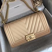 Chanel Medium Boy Bag Chevron Gold-tone Metal Grained Leather Light Beige A67086 25cm - 2