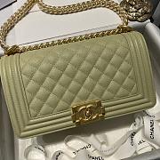Chanel Medium Boy Bag Classic Gold-tone Metal Grained Leather Olive Green A67086 25cm - 2