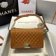 Chanel Medium Boy Bag Classic Gold-tone Metal Grained Leather Tan A67086 25cm - 1