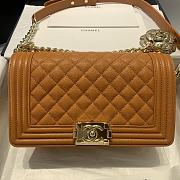 Chanel Medium Boy Bag Classic Gold-tone Metal Grained Leather Tan A67086 25cm - 6